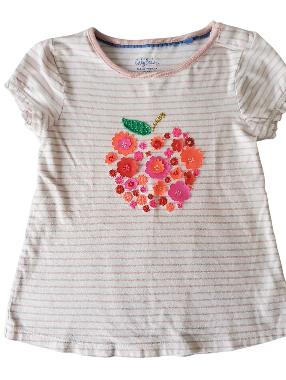 Baby Boden Striped Floral Appliqué Tee